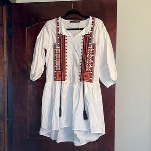 Ethnic embroidered cotton dress or cover-up, size S,crisp white cotton, like new